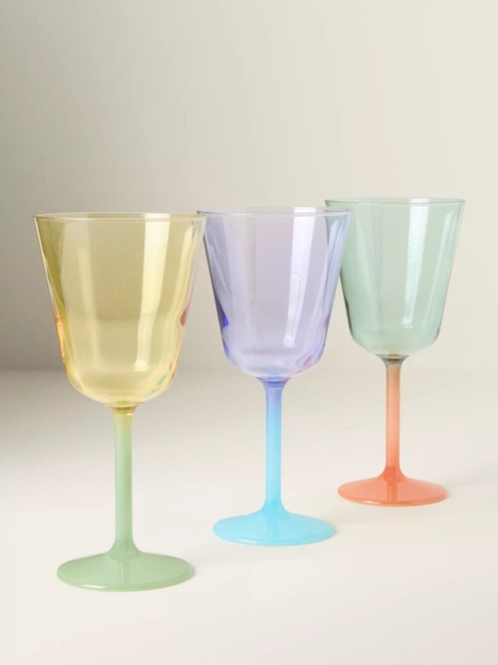 Anthropologie Tandy Wine Glass Turquoise and Yellow, Milk Glass Stems, Set of 2